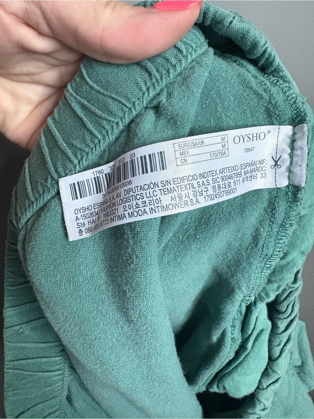 Oysho Linen Blend Cropped Pants Green Elastic Waist Relaxed Fit M - Picture 7 of 8